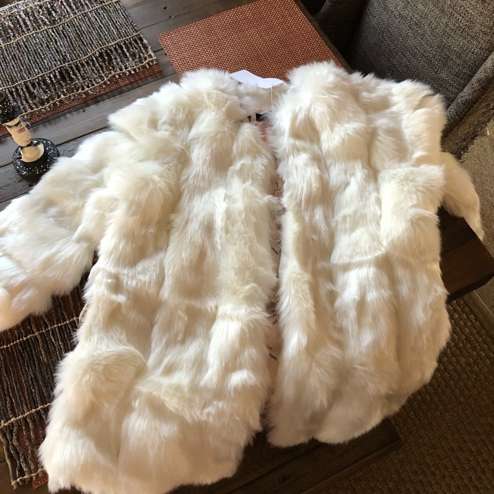 Faux fur white coat